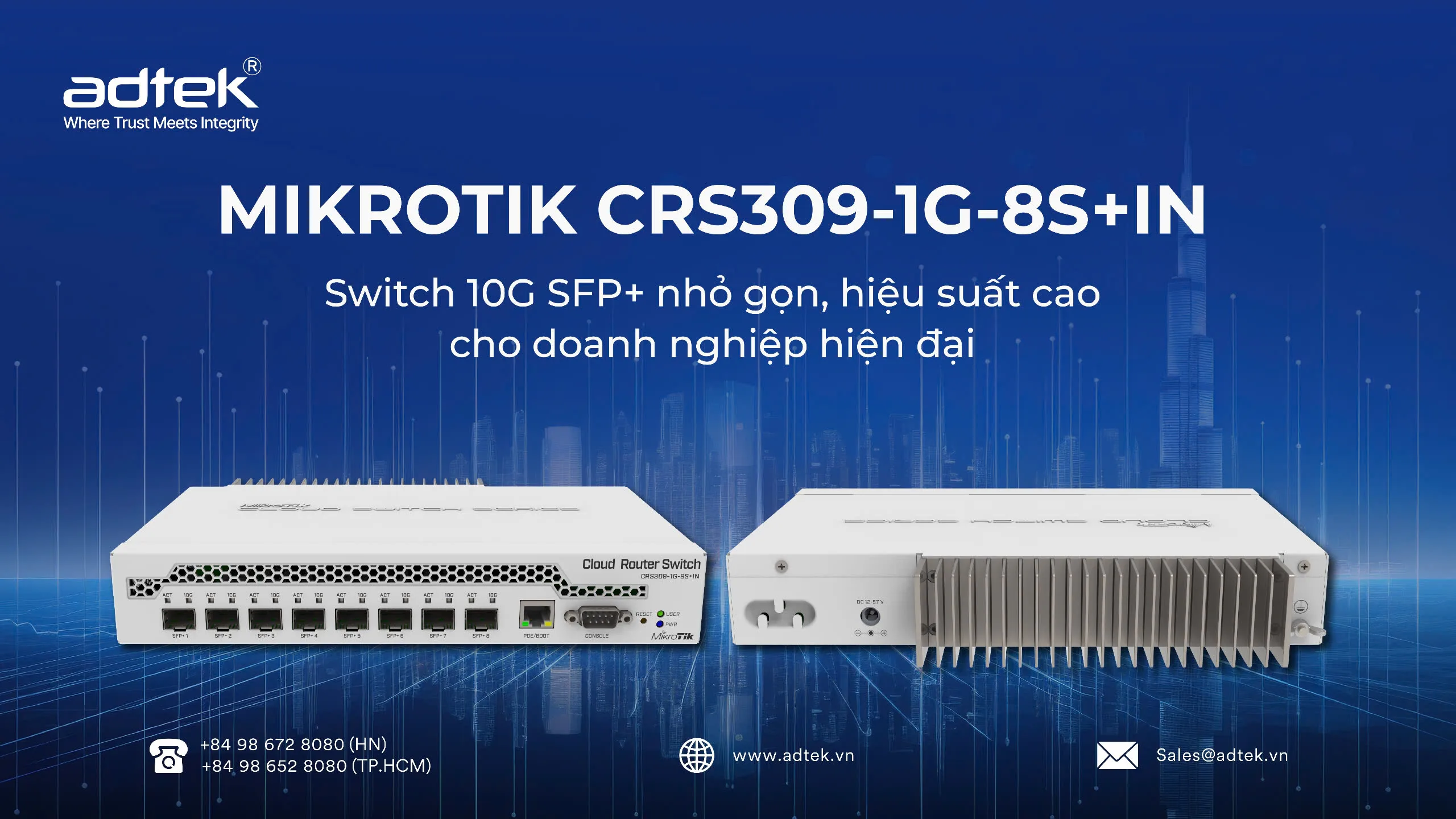 MikroTik CRS309-1G-8S+IN – Switch 10G SFP+ nhỏ gọn, hiệu suất cao 